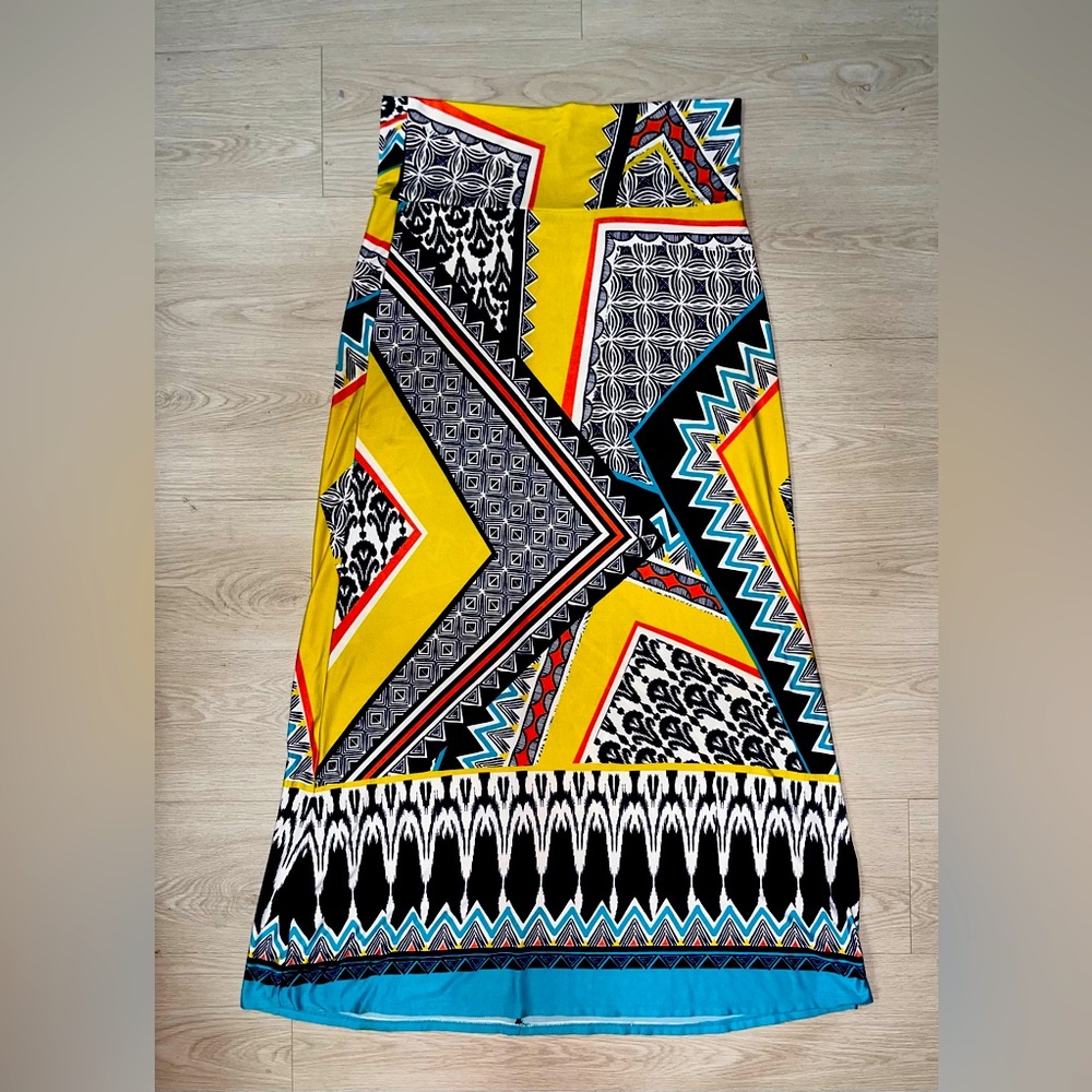 Cato Multicolor Geometric Long Skirt Size Large‎ polyester, and spandex
